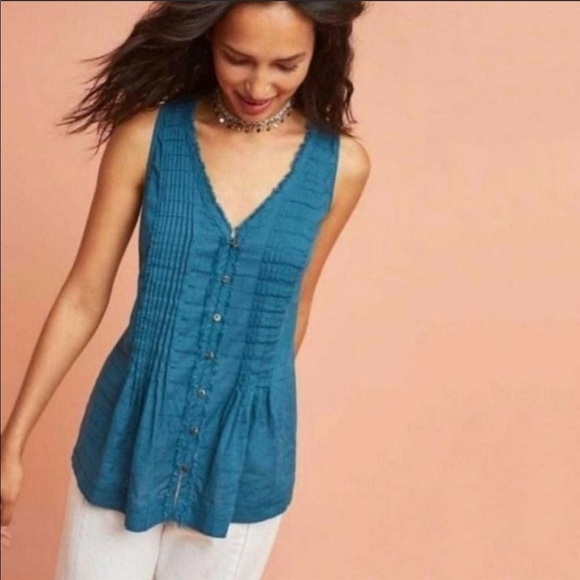 Anthropologie Maeve Blue Saona Swing Button Down Sleeveless Top Medium - Picture 9 of 9